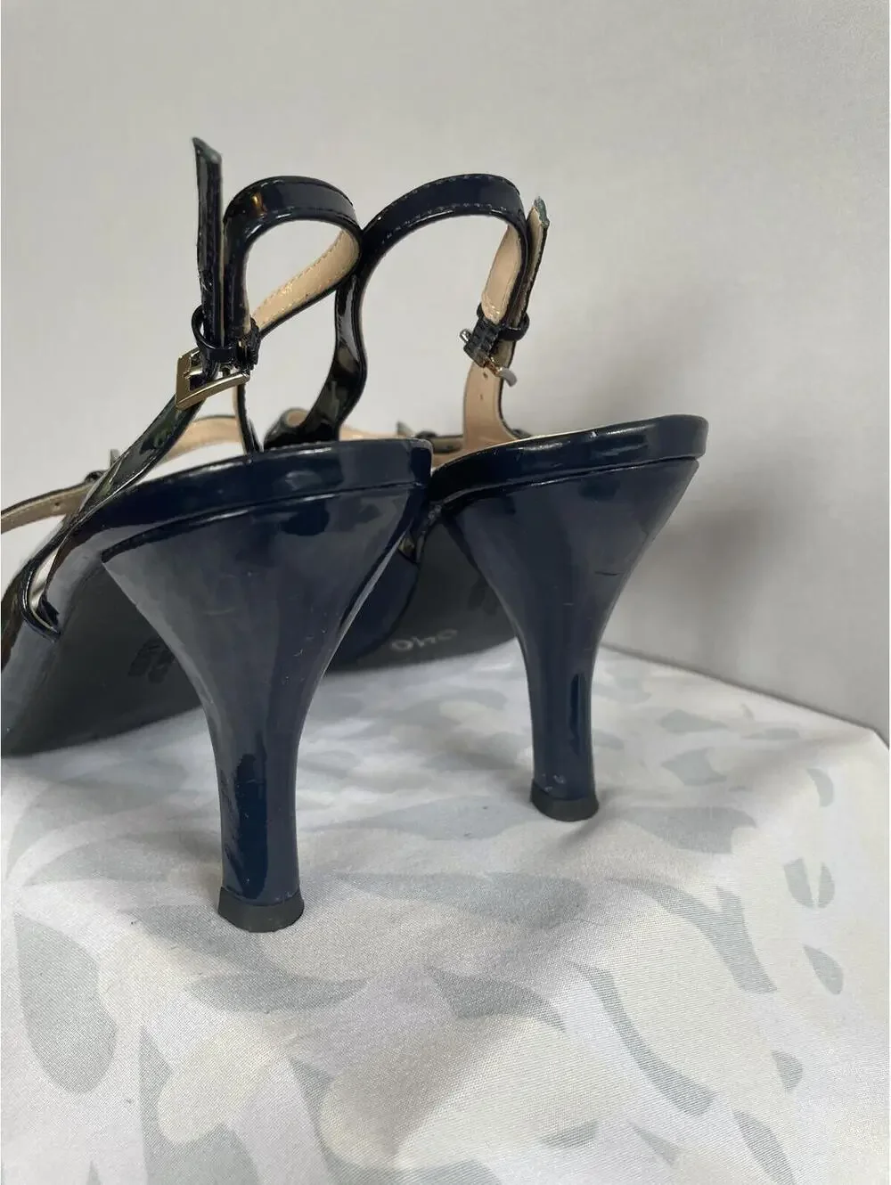 Franco Sarto Size US 8.5 Navy Patent Leather Peep Toe Stiletto Heel Dress Shoe